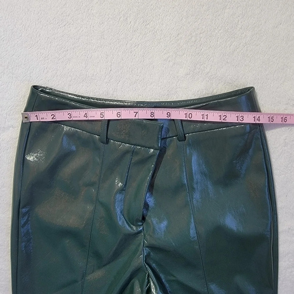 NWT 7 For All Mankind Faux Leather Cropped Wide Leg Shiny Green Pants Size M - Picture 13 of 14